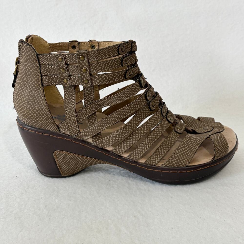 JBU Jambu Ankle Sandals Womens 7 Brown Memory Foam Strappy Peep Toe Zip Up Heels - Picture 4 of 10